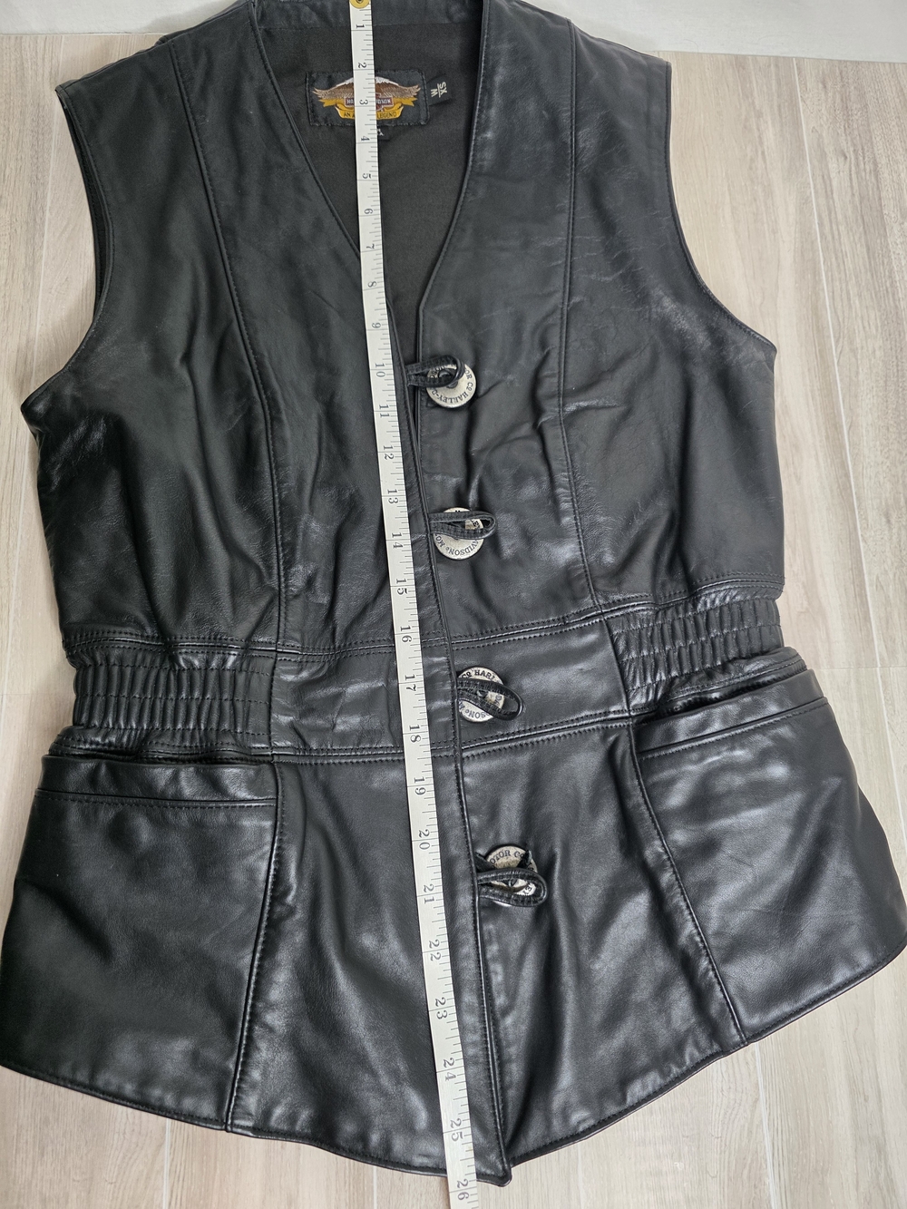 Vintage Harley-Davidson Black Leather Button-Front Vest - Picture 12 of 16